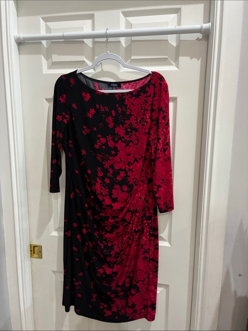Chaps Black and Red Floral Long Sleeve Dress